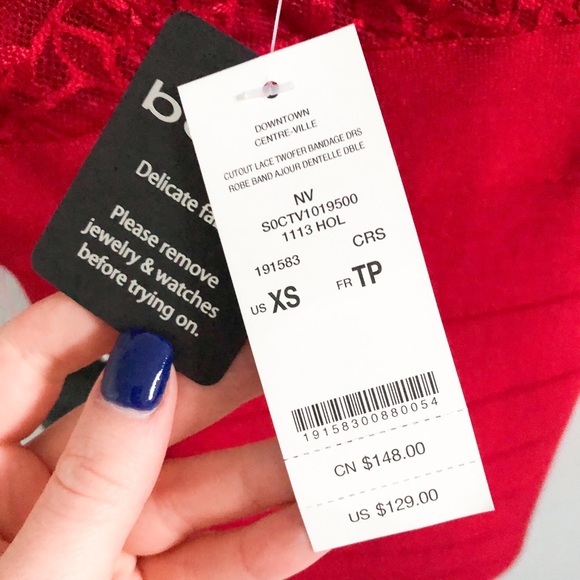 Bebe Red Lace Bodycon Dress - Picture 6 of 11